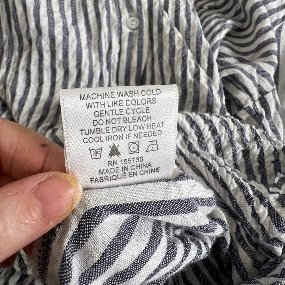 Jane and Delaney Large Elegant gray and White Striped Button Down Shirt - Picture 4 of 7